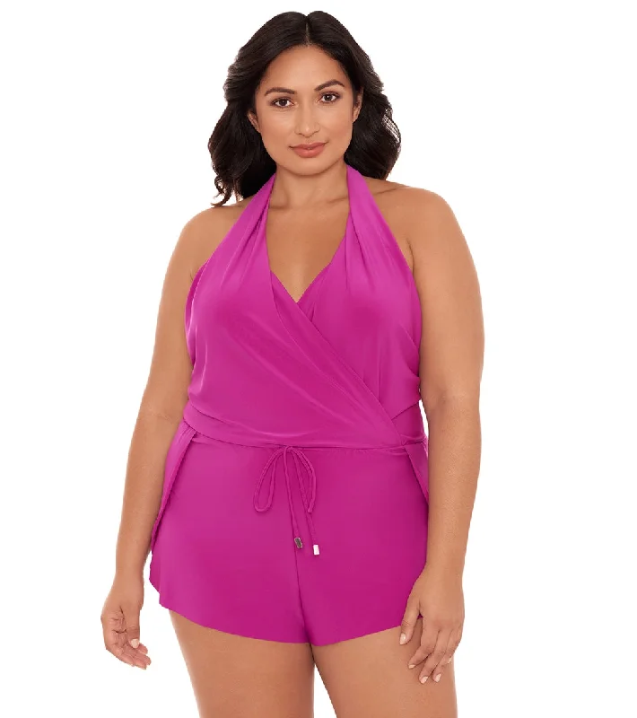 Magicsuit by Miraclesuit Plus Size Bianca Swim Romper Hibiscus Mesh Swimsuit Top