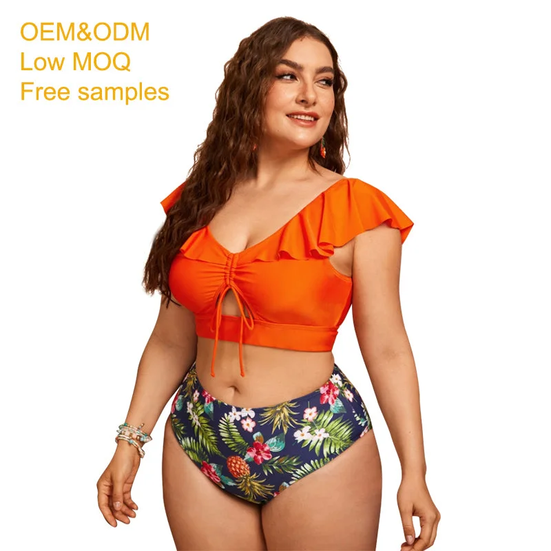 Plus size swimwear sexy women big bust swimsuits fat girl sling luxury orange 4xl super cost friendly high waist bathing suits Swim Dress with Belt