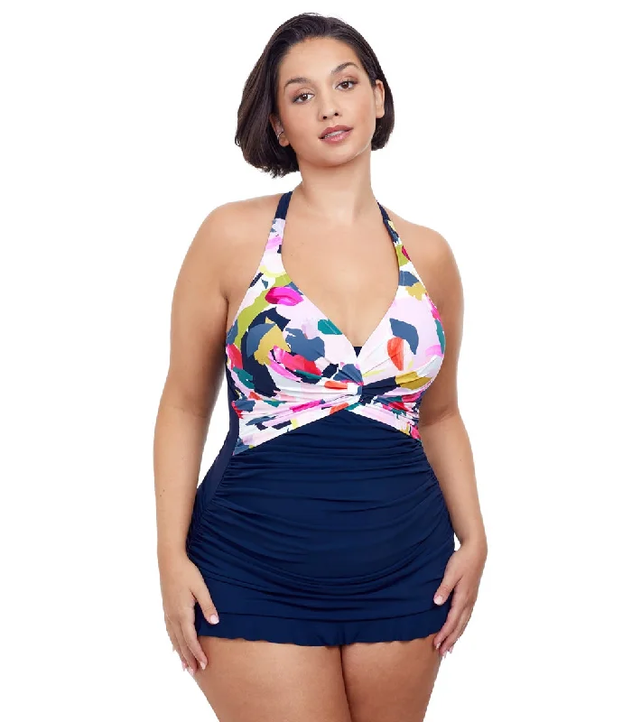 Profile by Gottex Plus Size Canvas Halter Swim Dress Multi Tropical Print Bikini