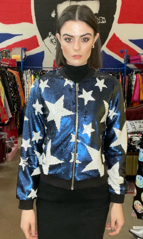 Any Old Iron Blue Sparkle Star Bomber Jacket Plaid Jacket Tartan Jacket Houndstooth Jacket