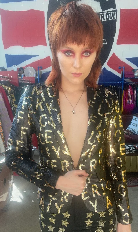 Any Old Iron Fancy Fucker Sequin Blazer Jacket Boat Neck Shawl Collar Notched Collar Any Old Iron Fancy Fucker Sequin Blazer Jacket Boat Neck Shawl Collar Notched Collar