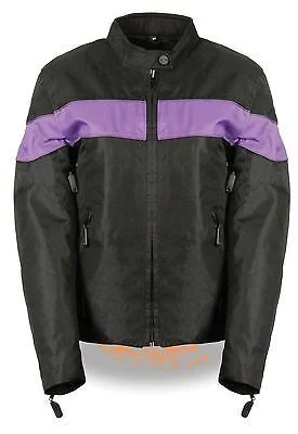 LADIES BLK/PURPLE LIGHTWEIGHT TEXTILE W/REFLECTIVE PIPING JACKET ZIPOUTLINER Boat Neck Shawl Collar Notched Collar