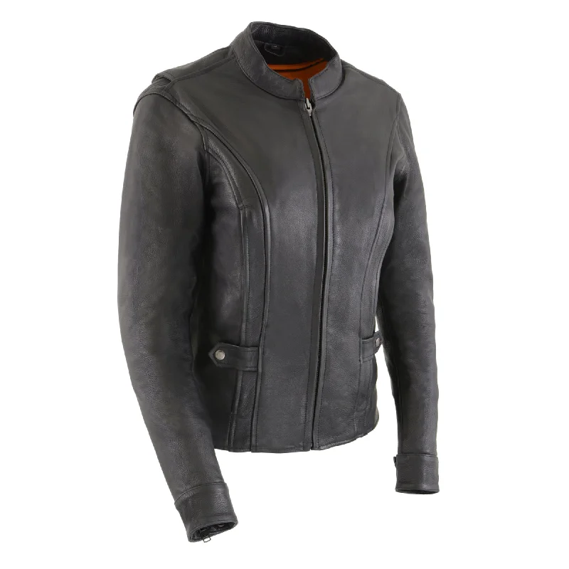 Milwaukee Leather MLL2530 Women's Vented Black Leather Scooter Jacket Front Pockets Side Pockets Patch Pockets