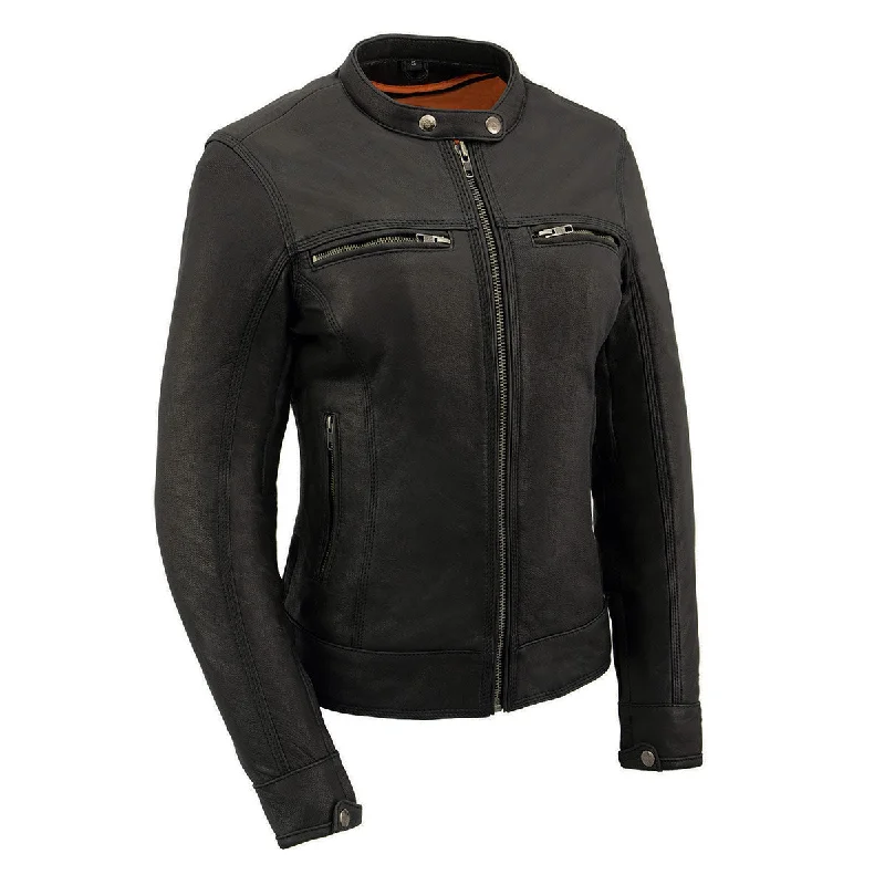 Milwaukee Leather MLL2551 Women's Scooter Black Leather Vented Lightweight Triple Stitch Motorcycle Jacket Faux Fur Jacket Real Fur Jacket Shearling Jacket