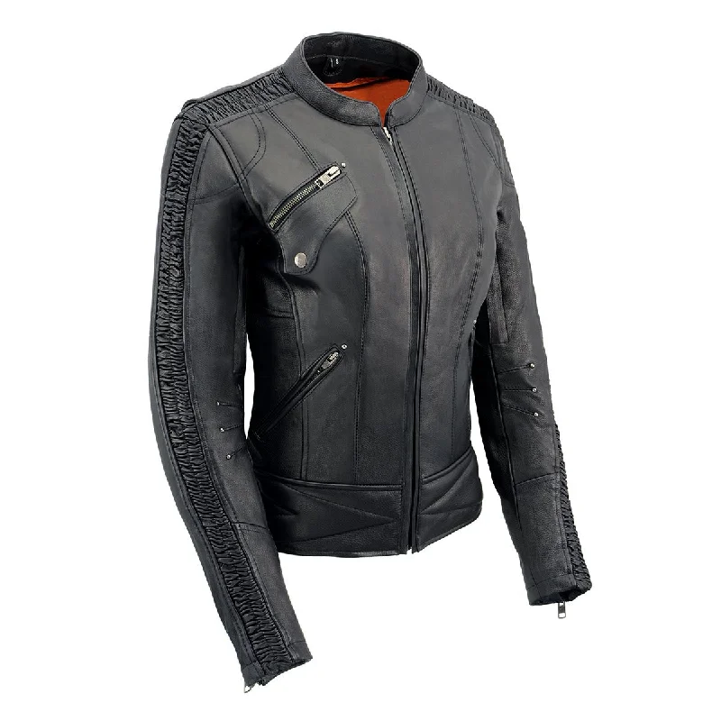 Milwaukee Leather MLL2570 Women's Black 'Phoenix Embroidered' Leather Motorcycle Jacket Satin Jacket Silk Jacket Chiffon Jacket