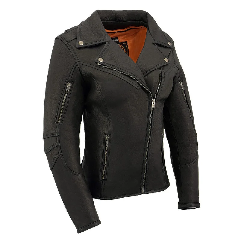 Milwaukee Leather MLL2581 Women's Black 'Classic' Leather Lightweight Long Length Vented Jacket Anorak Shell Jacket Lightweight Jacket