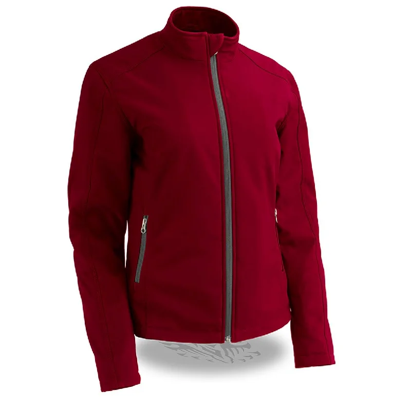 Milwaukee Leather MPL2763 Women's Red Waterproof Lightweight Soft Shell Jacket Ribbed Jacket Pleated Jacket Ruffled Jacket