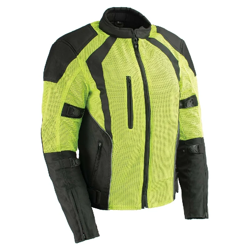 Milwaukee Leather MPL2793 High Vis Green with Black Armored Textile Motorcycle Jacket for Women - All Season Mesh Jacket Front Pockets Side Pockets Patch Pockets