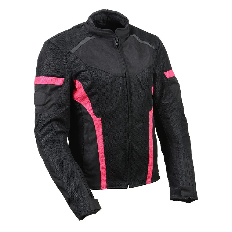 Milwaukee Leather MPL2794 Black and Pink Mesh/Textile Armored Motorcycle Racer Jacket for Women - All Season Jackets Anorak Shell Jacket Lightweight Jacket