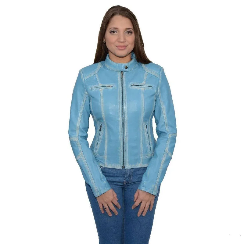 Milwaukee Leather SFL2830 Women's Aqua Scuba Style Sheepskin Fashion Leather Jacket Fleece Jacket Down Jacket Parka