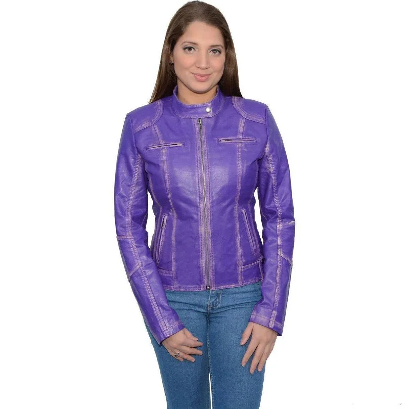 Milwaukee Leather SFL2830 Women's Purple Scuba Style Sheepskin Fashion Leather Jacket Striped Jacket Polka Dot Jacket Floral Jacket