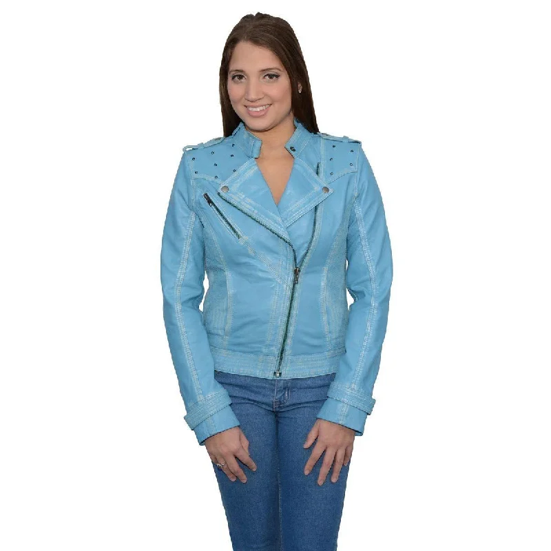 Milwaukee Leather SFL2840 Women's Maiden Aqua Premium Sheepskin Motorcycle Fashion Leather Jacket with Studs Satin Jacket Silk Jacket Chiffon Jacket