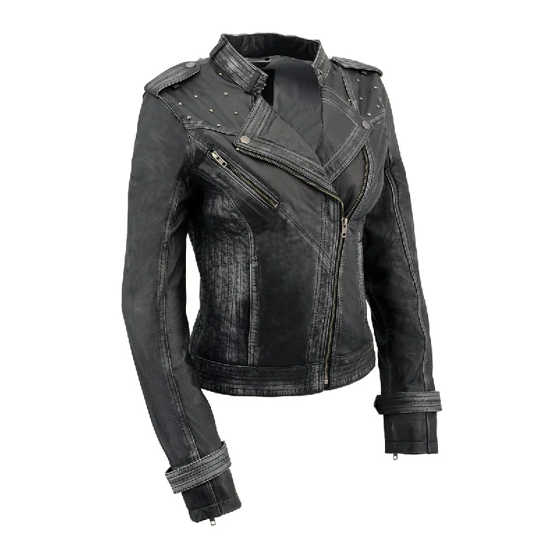 Milwaukee Leather SFL2840 Women's Maiden Black Premium Sheepskin Motorcycle Fashion Leather Jacket with Studs Elasticated Jacket Padded Jacket Insulated Jacket