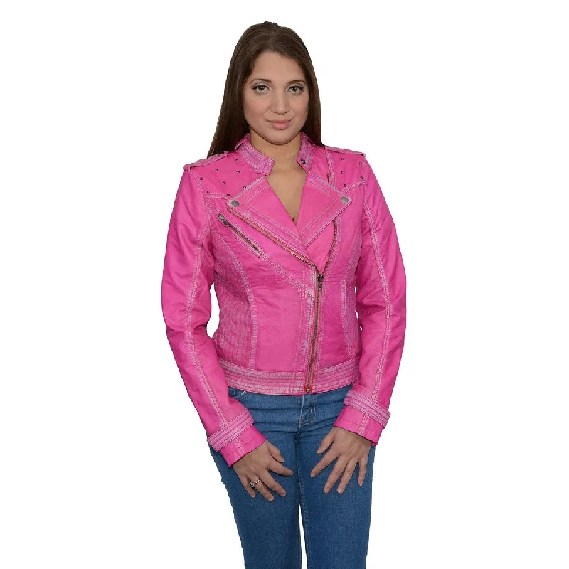 Milwaukee Leather SFL2840 Women's Maiden Pink Premium Sheepskin Motorcycle Fashion Leather Jacket with Studs Wool Jacket Cashmere Jacket Tweed Jacket