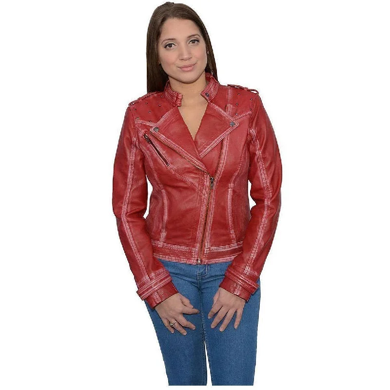 Milwaukee Leather SFL2840 Women's Maiden Red Premium Sheepskin Motorcycle Fashion Leather Jacket with Studs Satin Jacket Silk Jacket Chiffon Jacket