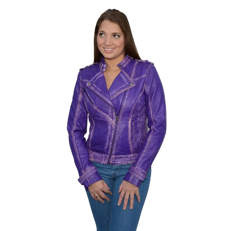 Milwaukee Leather SFL2840 Women's Purple Premium Sheepskin Motorcycle Fashion Leather Jacket with Studs Striped Jacket Polka Dot Jacket Floral Jacket