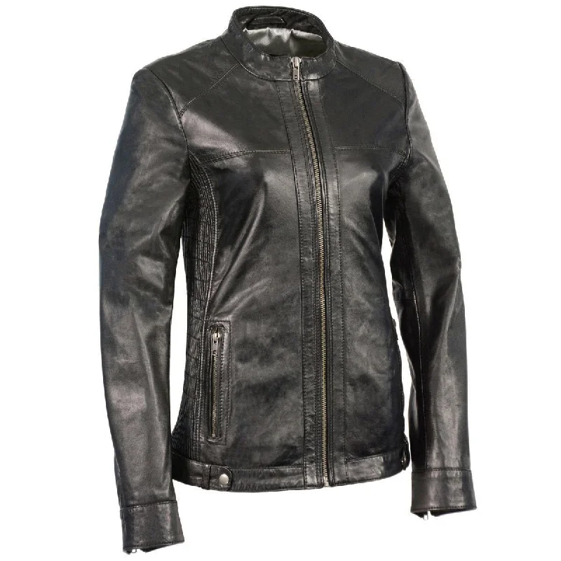 Milwaukee Leather SFL2855 Women's Black  Zip Front Fashion Leather Jacket with Side Stretch Fitting Cardigan Sweater Pullover