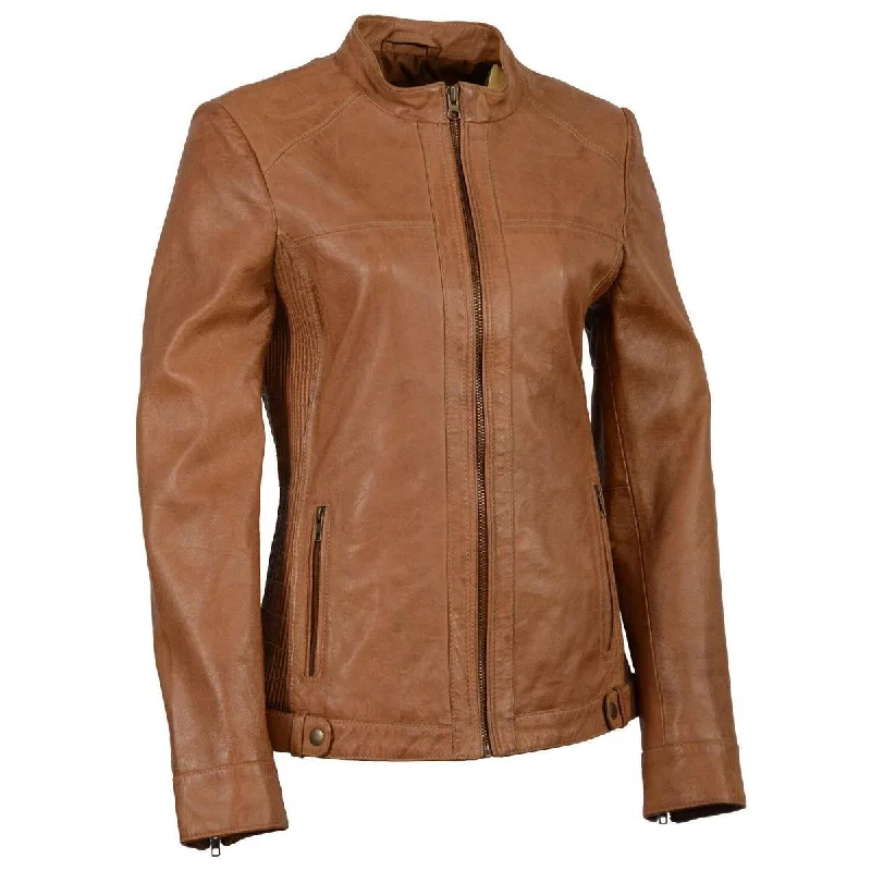 Milwaukee Leather SFL2855 Women's Saddle Zip Front Leather Jacket with Side Stretch Fitting Satin Jacket Silk Jacket Chiffon Jacket