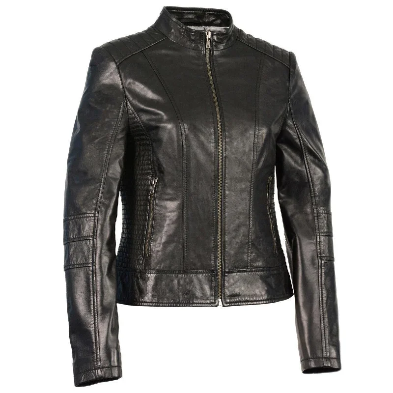 Milwaukee Leather SFL2860 Women's Zip Front Stand Up Collar Black Leather Jacket Boat Neck Shawl Collar Notched Collar