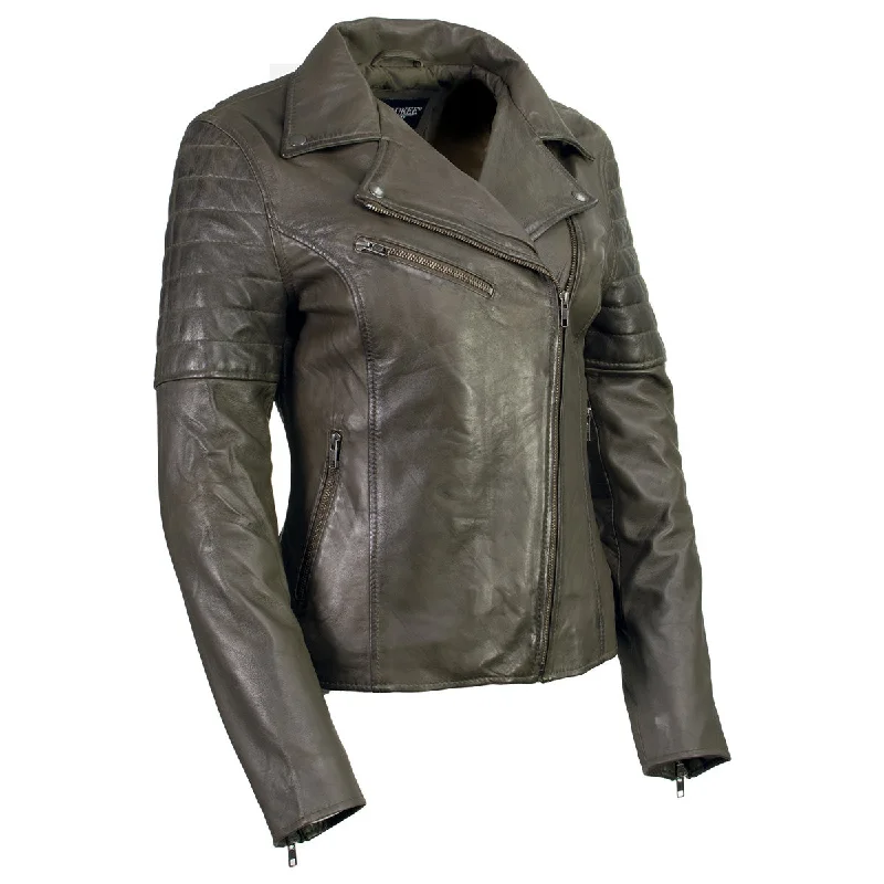 Milwaukee Leather SFL2870 Women's ‘Duchess’ Olive Motorcycle Style Fashion Casual Leather Jacket Faux Fur Fabric Real Fur Fabric Shearling Fabric