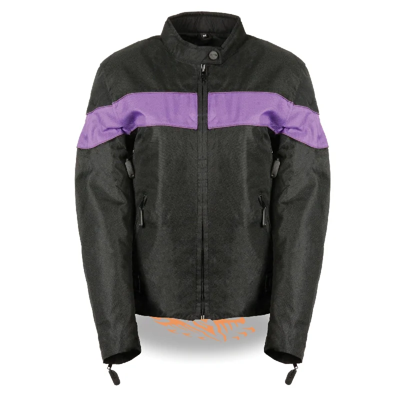 Milwaukee Leather SH2261 Women's Black and Purple Textile Lightweight Motorcycle Jacket with Reflective Piping Bomber Jacket Anorak Windbreaker