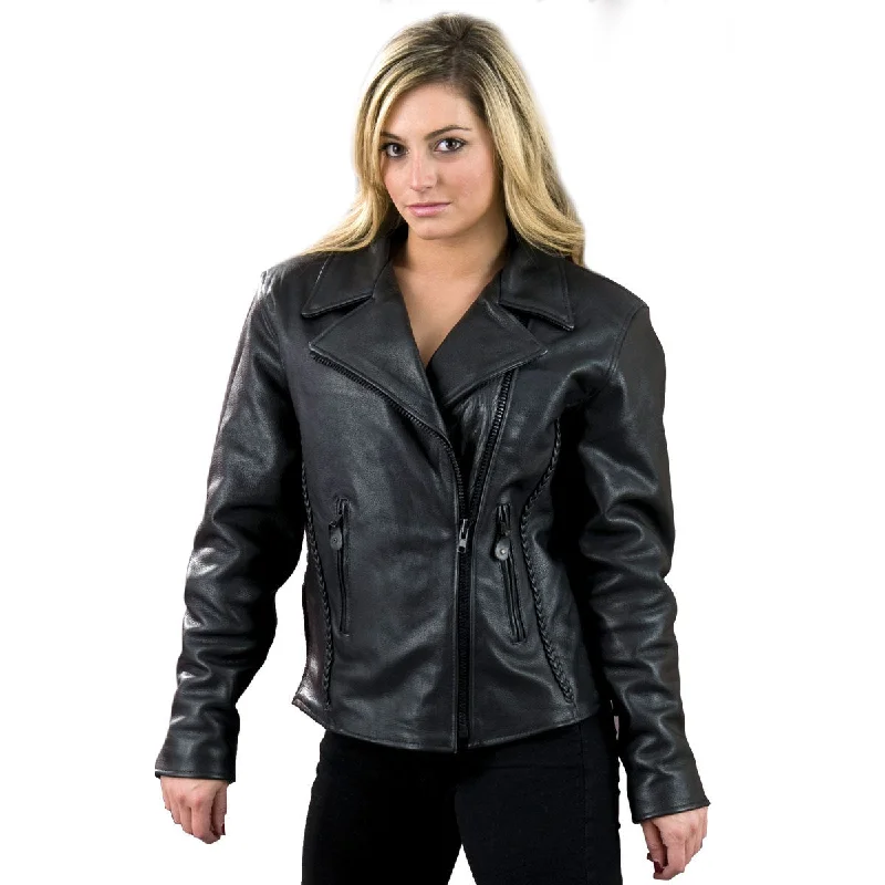 Milwaukee Leather SH7023 Women's 'Braided' Black Leather Jacket with Studs Faux Fur Jacket Real Fur Jacket Shearling Jacket