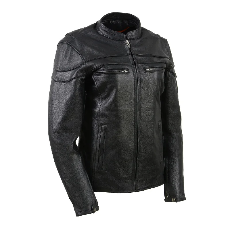 Milwaukee Leather SH8011 Women's Black Leather Sporty Scooter Crossover Biker  Jacket Knit Fabric Woven Fabric Fleece Fabric