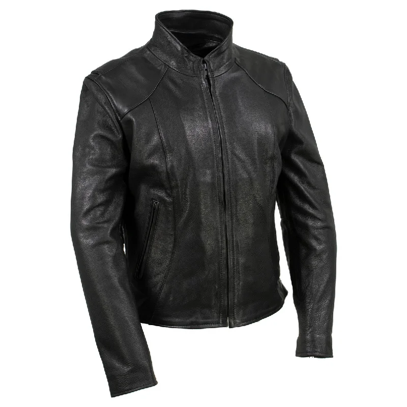 Milwaukee Leather USA MADE MLJKL5003 Women's Black 'Serene' Clean Cut Premium Motorcycle Leather Jacket Hooded Jacket Caped Jacket Shawl Collar Jacket