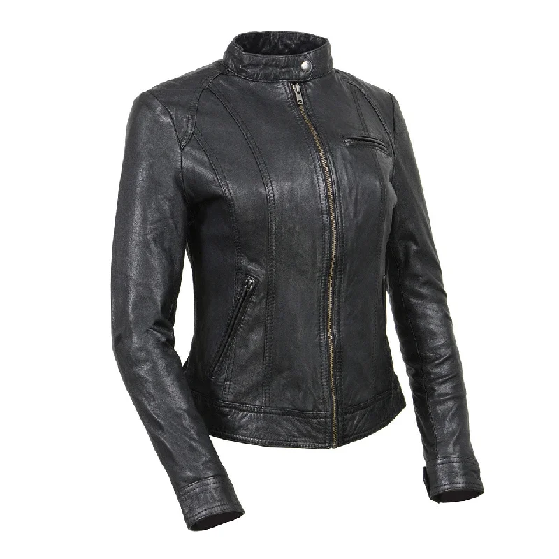 Milwaukee Leather Vintage SFL2811 Women's Black Zipper Front Motorcycle Casual Fashion Leather Jacket Faux Fur Jacket Real Fur Jacket Shearling Jacket