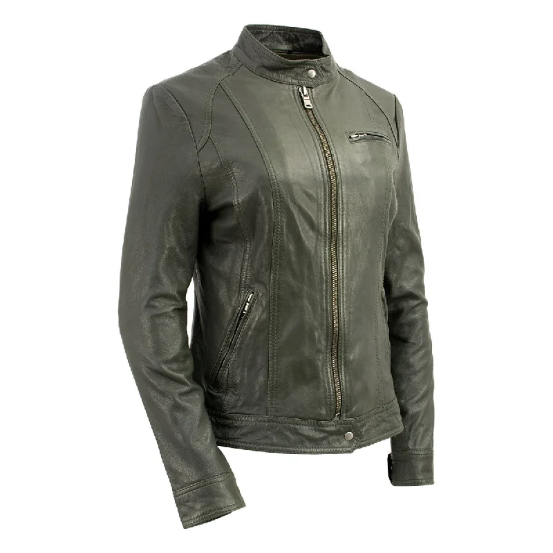 Milwaukee Leather Vintage SFL2811 Women's Olive Zipper Front Motorcycle Casual Fashion Leather Jacket Fleece Fabric Down Fabric Feather Fabric