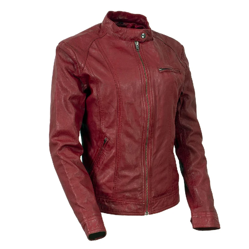 Milwaukee Leather Vintage SFL2811 Women's Red Zipper Front Motorcycle Casual Fashion Leather Jacket Mesh Jacket Canvas Jacket Denim Jacket