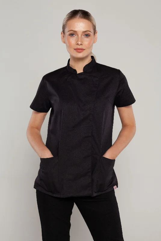 Sophia short sleeves Black women's chef jacket Nylon Fabric Polyester Fabric Spandex Fabric