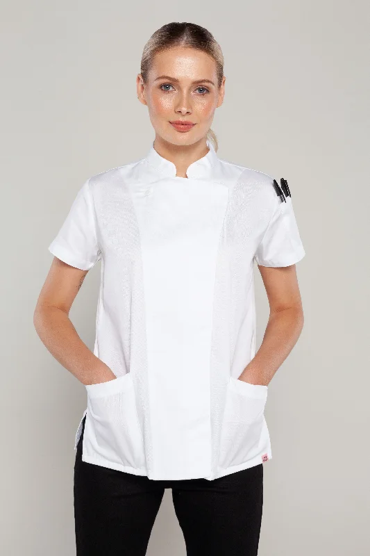 Sophia short sleeves white women's chef jacket Belted Jacket Elasticated Jacket Padded Jacket