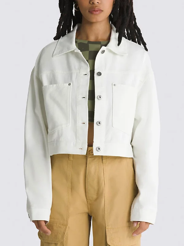 Raynes Crop Trucker Jacket Ribbed Jacket Pleated Jacket Ruffled Jacket