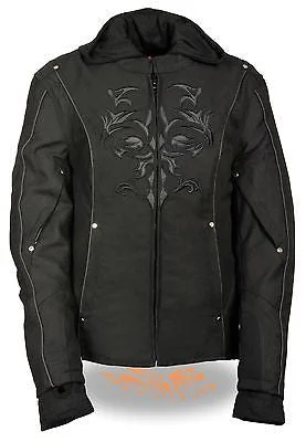 WOMEN'S RIDING BLK TEXTILE JACKET W/REFLECTIVE TRIBAL DETAIL W/REMOVABLE FLEECE Jacket Blazer Coat