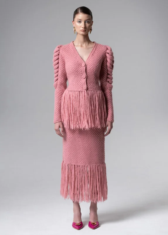 PINK SKIRT WITH FRINGES cashmere skirt plush