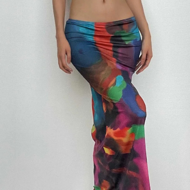 Abstract print low rise contrast maxi skirt chiffon skirt delicate