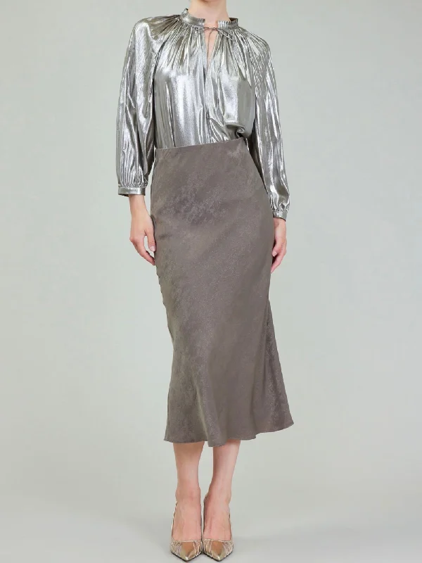 Bias Metallic Midi Skirt - Dark Olive silk skirt luxurious