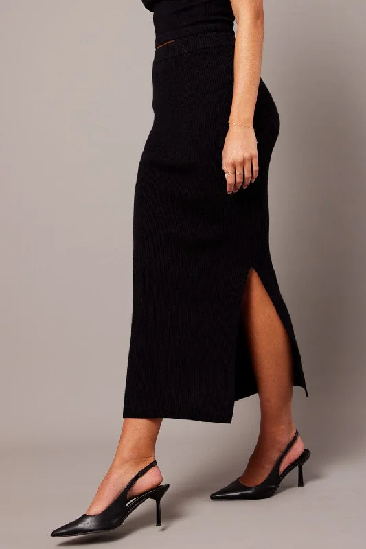 Black Knit Skirt High Rise vintage skirt charm