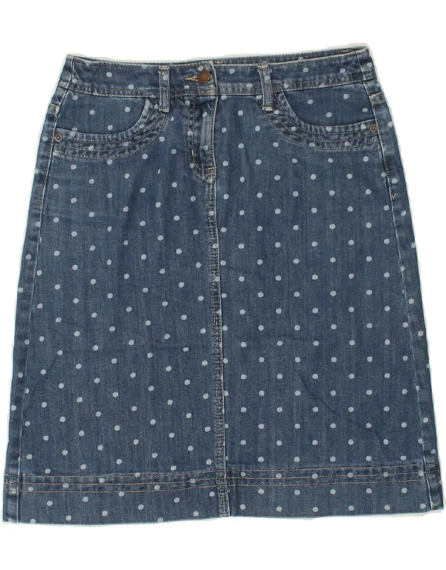 BODEN Womens Denim Skirt UK 10 Small W27 Blue Polka Dot Cotton high waist skirt