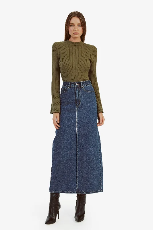 Evianna Denim Maxi Skirt - Washed Indigo satin skirt smooth