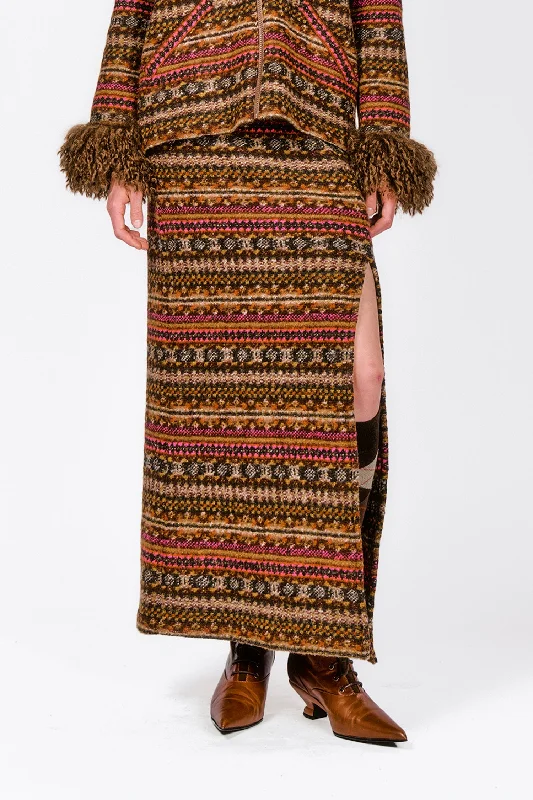 Fair Isle Fleece Maxi Skirt with Slit velvet skirt rich