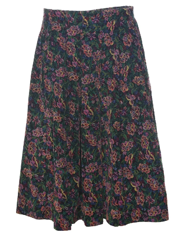 Floral Pattern Midi Skirt - M leather skirt bold