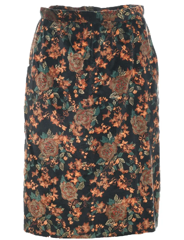 Floral Print Pencil Skirt - M denim skirt trendy