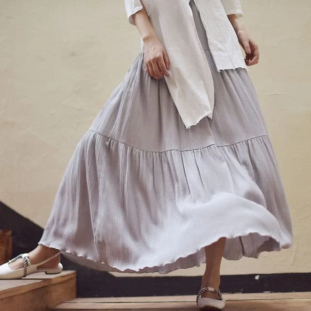 Flowy High Waist Cotton Linen Skirt spandex blend skirt