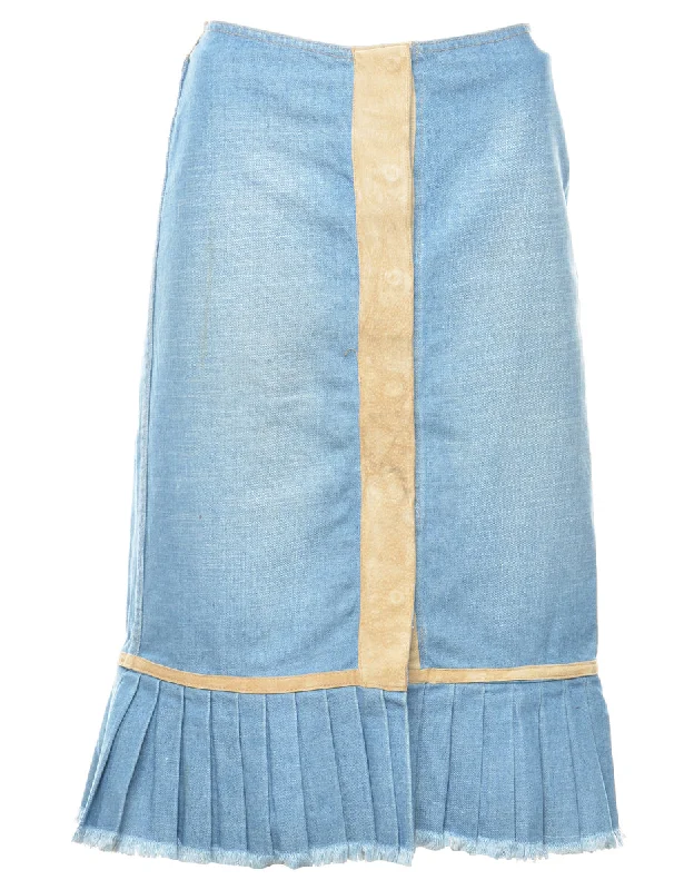 Frayed Edge 1990s Light Wash Denim Skirt - M corduroy skirt durable