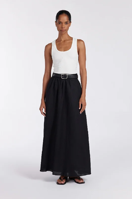 GEMIMA BLACK LINEN MIDI SKIRT cashmere skirt rich