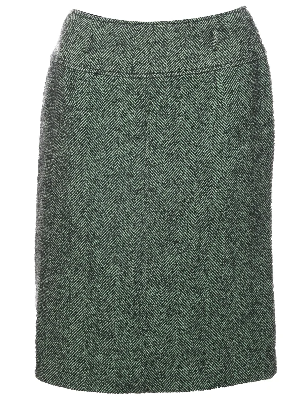 Herringbone Tweed Midi Skirt - S belted skirt waist