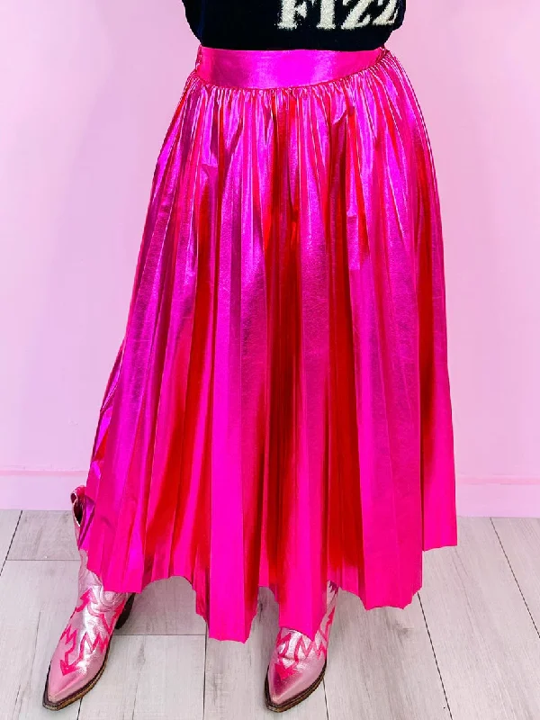 IN THE MOMENT METALLIC MIDI SKIRT - PINK cashmere skirt plush