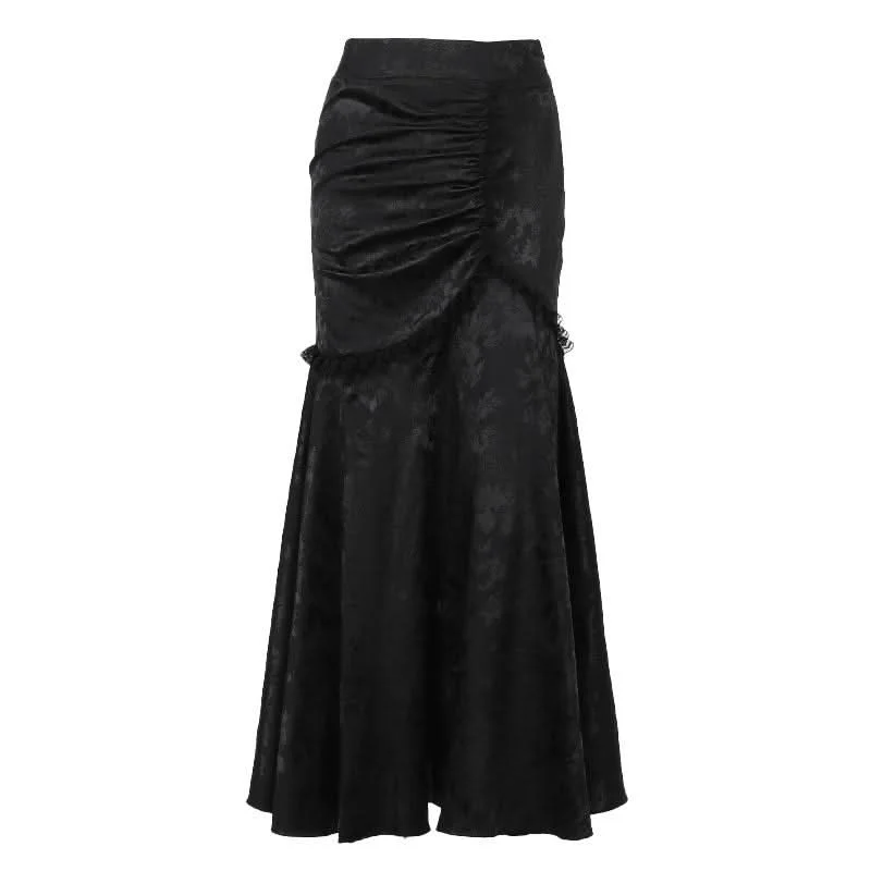 Lace hem ruched maxi skirt wrap skirt elegant